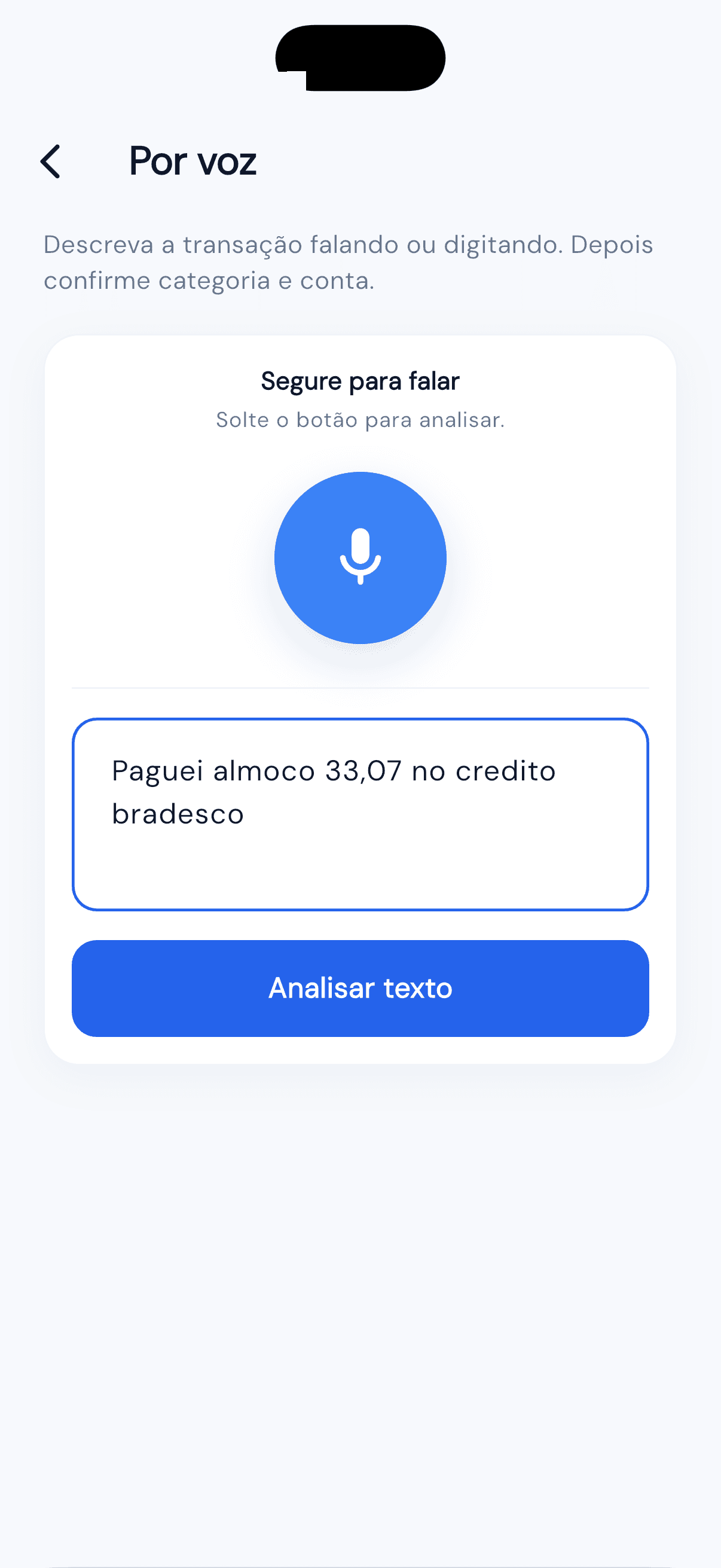 Registro por voz com texto digitado ou falado